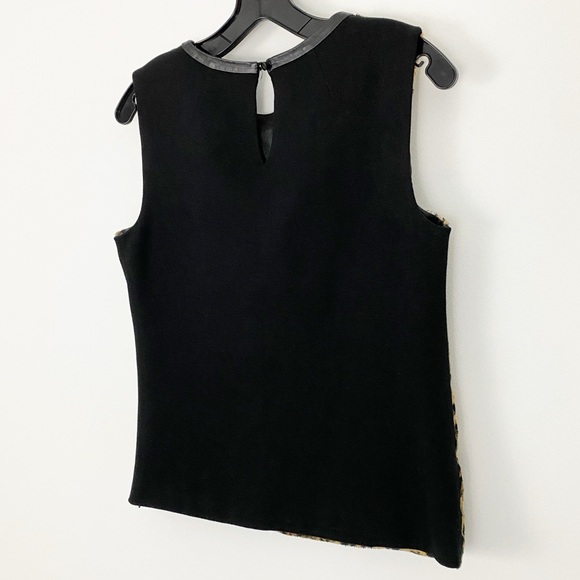Milly size 6 Leopard Faux Fur and Leather Trim Sleeveless Crewneck Tank Top - Picture 3 of 8